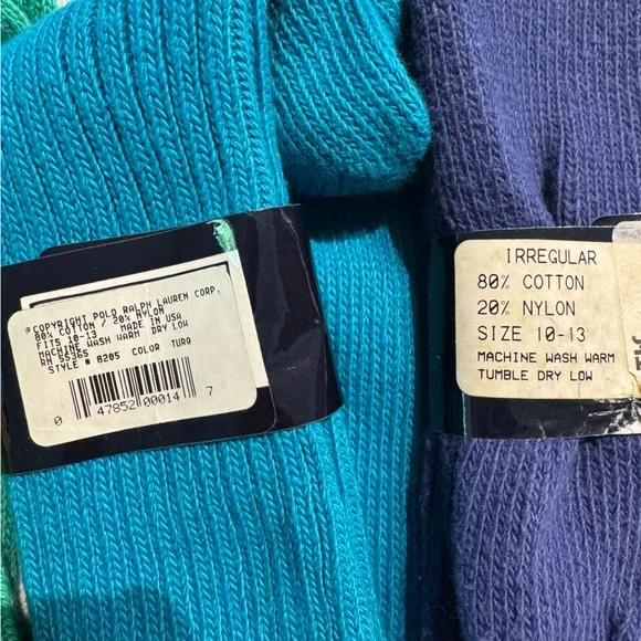 Vtg NOS Polo Ralph Lauren Crew Socks Lot Mens Teal Ribbed Pony Logo 5 Pair Multi - Picture 7 of 10